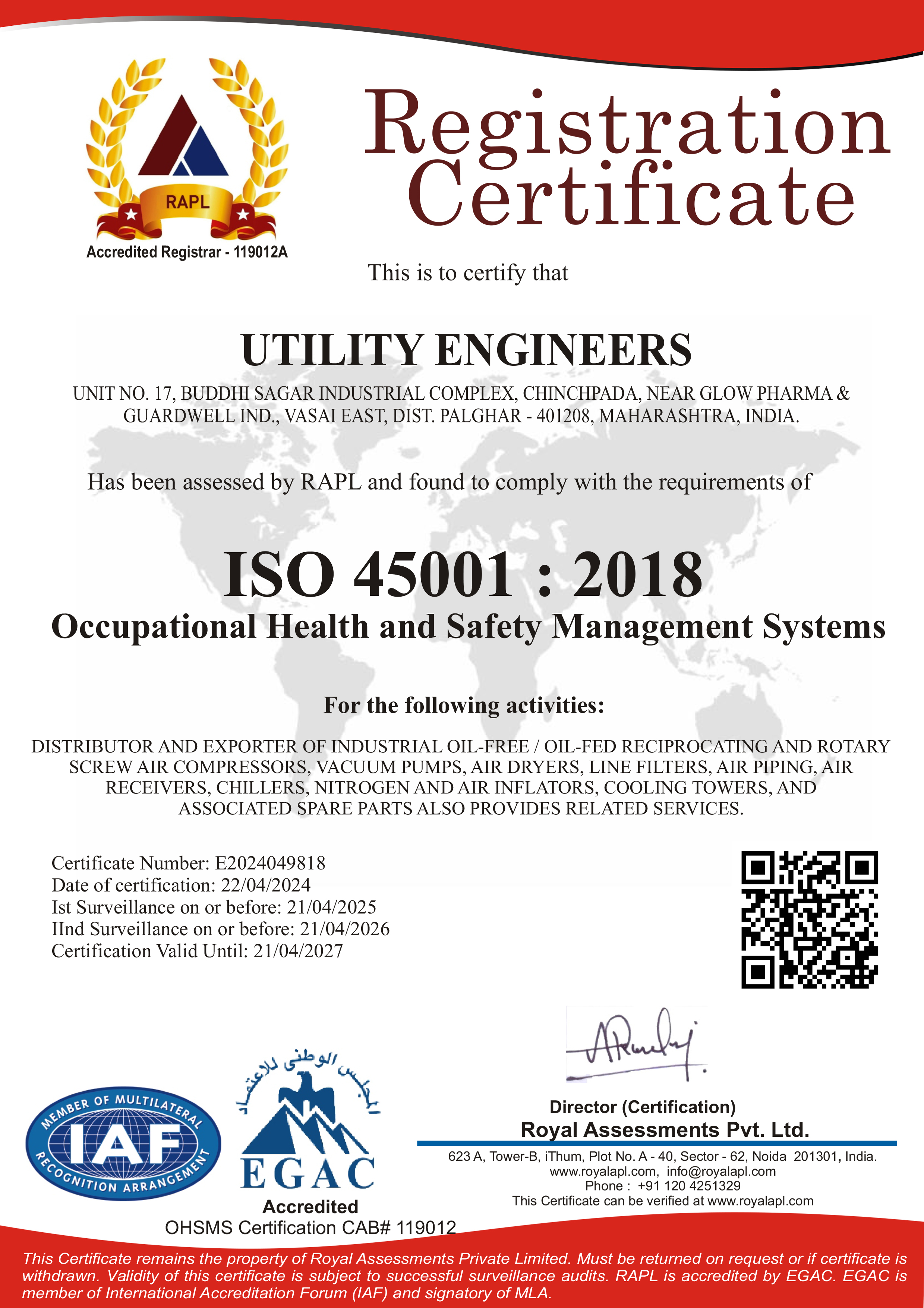 OHSMS Certificate